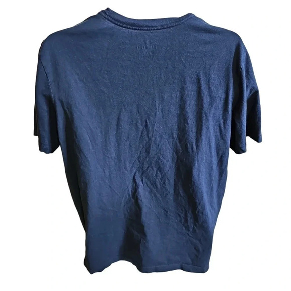 Nike Mens Large Navy Blue Chenille Swoosh Logo T Shirt Retro Y2K Streetwear - Picture 3 of 5